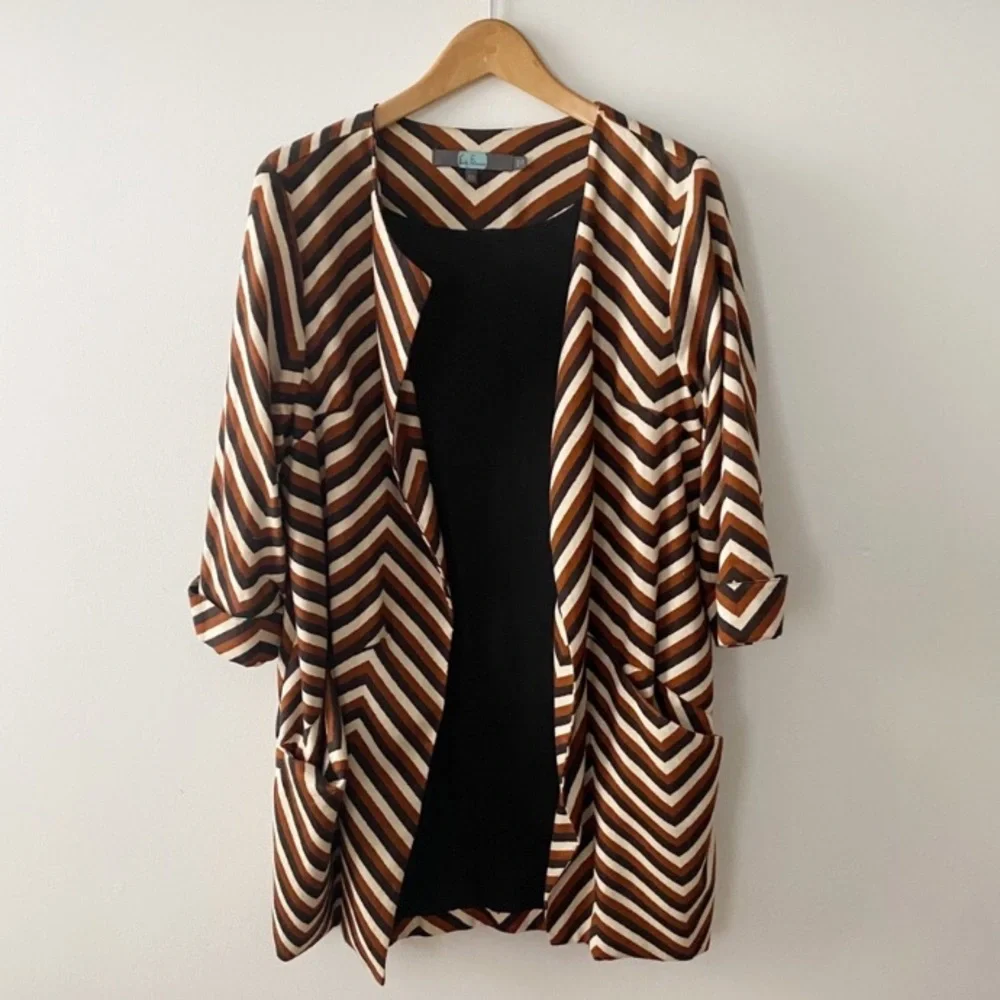 ANTHROPOLOGIE • Eva Franco • Stylish Chevron Patterned Casual Jacket - Picture 6 of 15